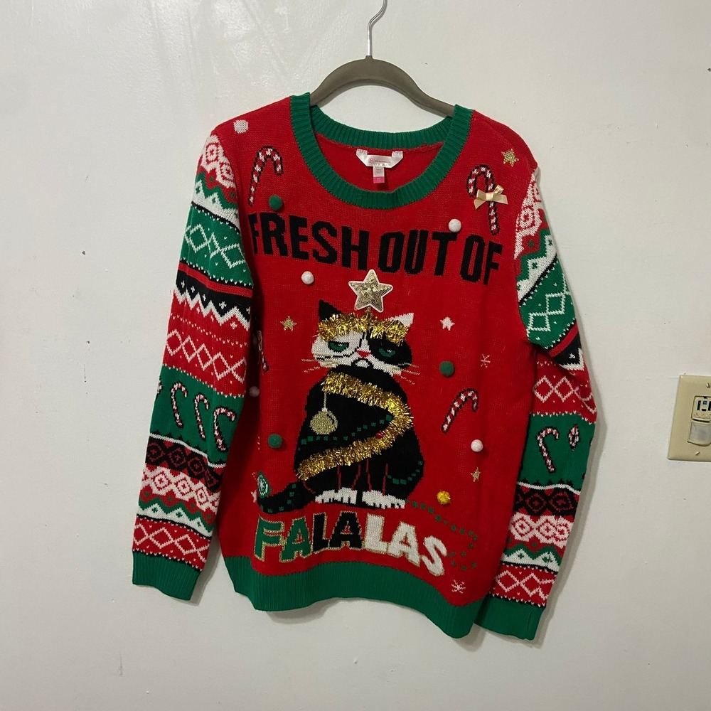 No Boundaries Ugly Christmas Sweater XXL Grumpy Cat Fresh Out Of Falala‎